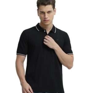 TURMS Men's Solid Polo T-Shirt, Odor Control, Stretchable & Breathable, Cotton Rich Fabric, Collared Neck, Half Sleeve